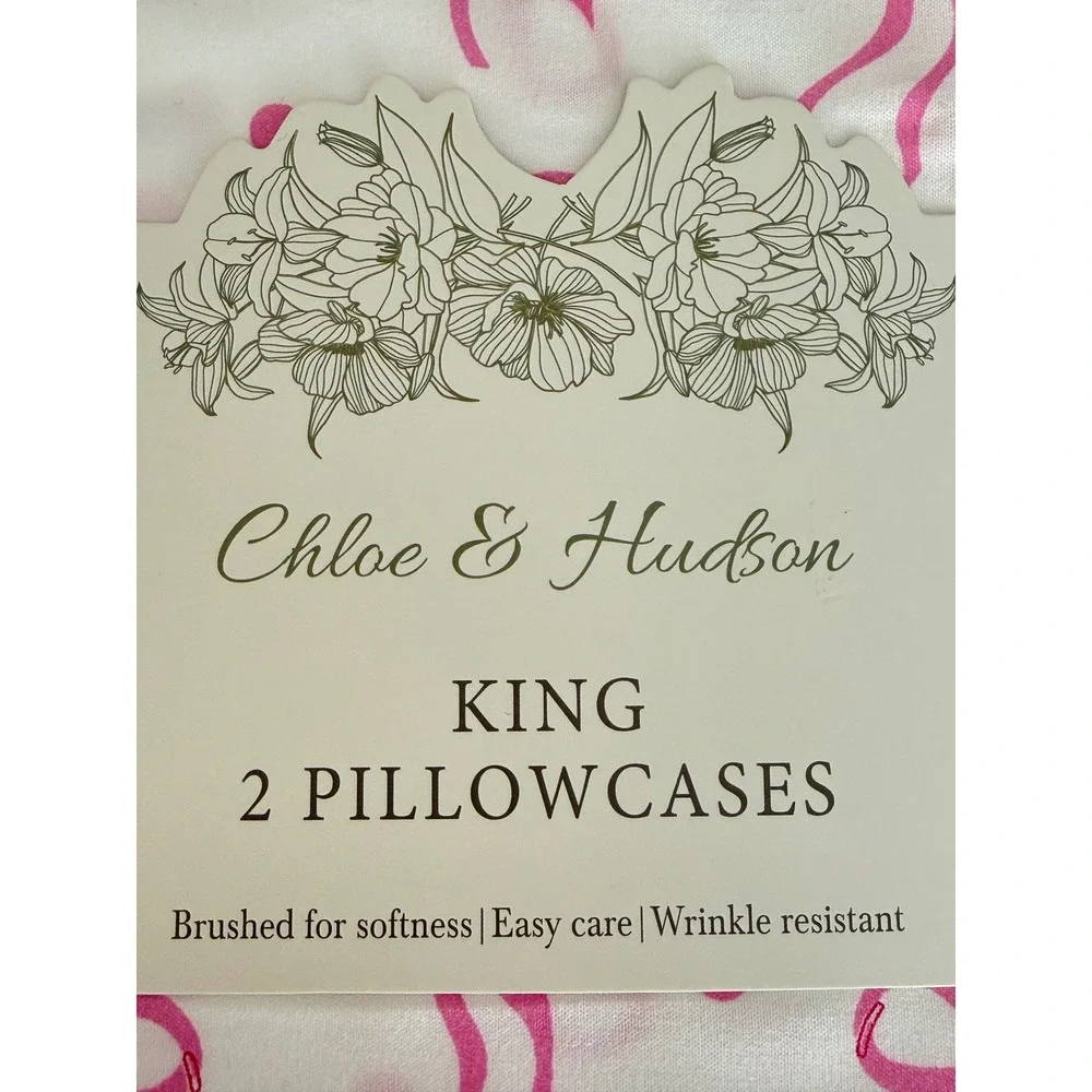 Chloe & Hudson King Pillowcase Set 2pc Pink Bows Polka Dots White‎ Soft Brushed